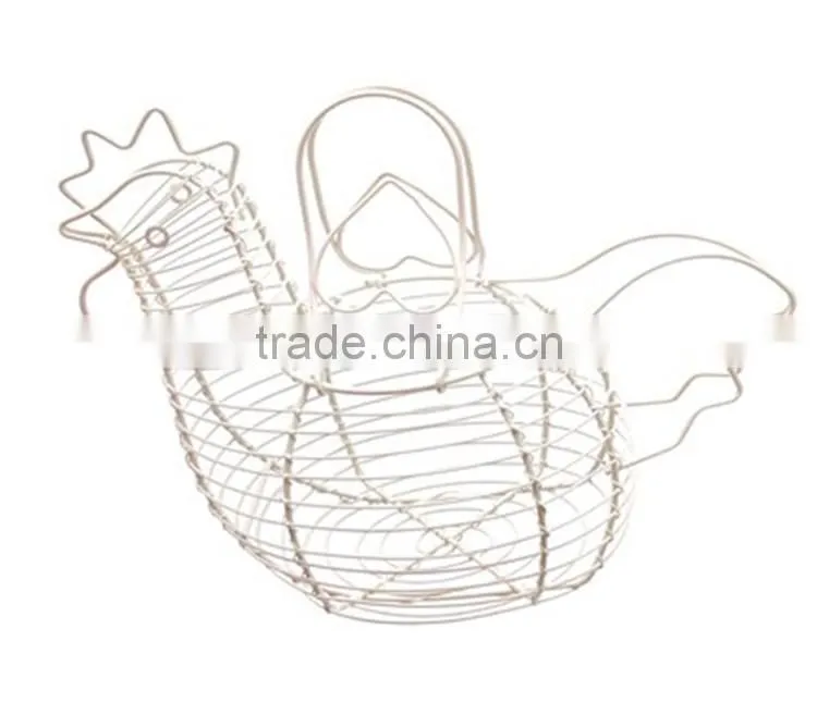 Wholesale chicken shaped white color home decorative wire egg basket