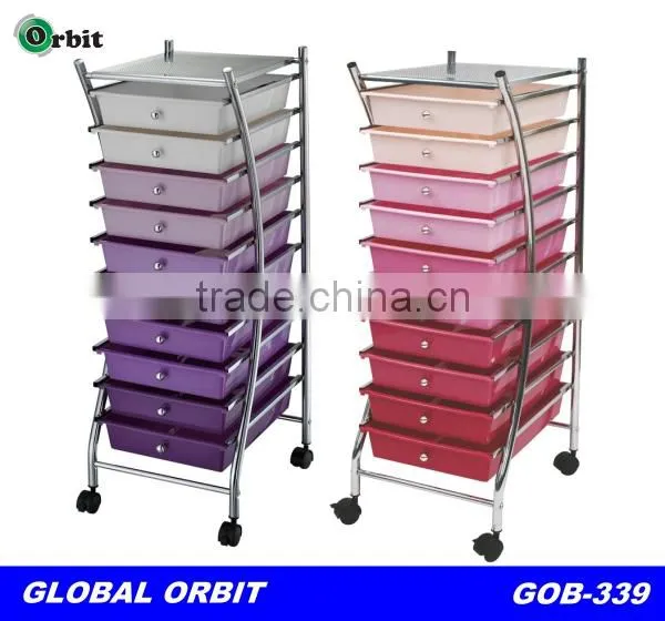 colorful 10 tier plastic storage drawer cart