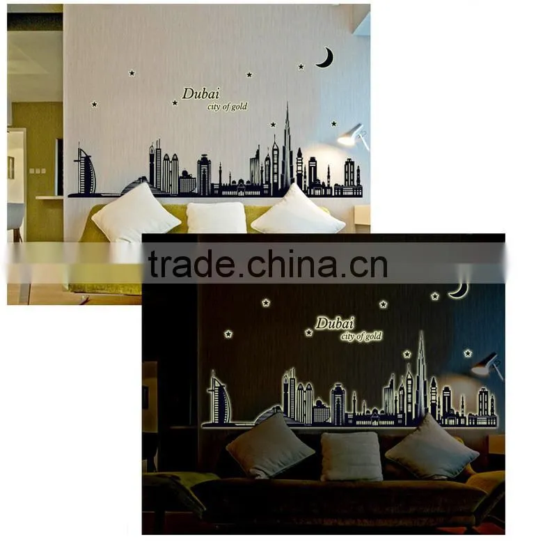 Fashion decorative DIY wall sticker , Dubai's silhouette Noctilucent stick sitting room wall stickers TV setting post