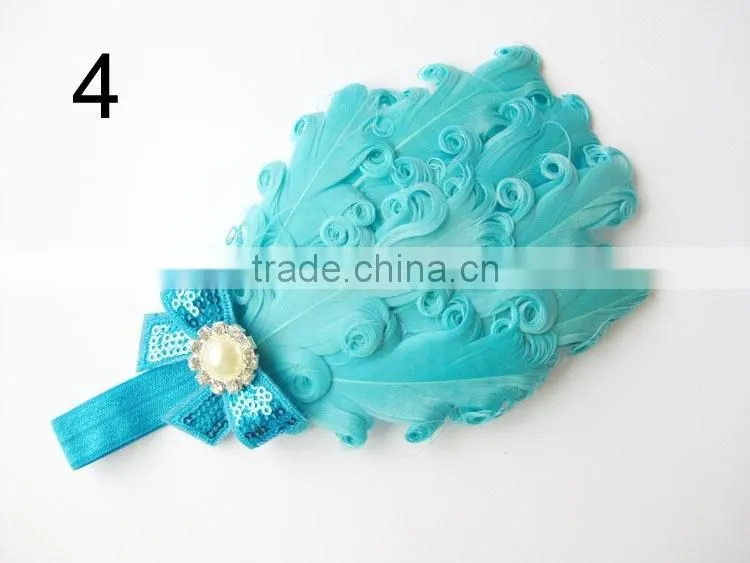 curly feather with pearl bead rhinestone for kids hair accessories