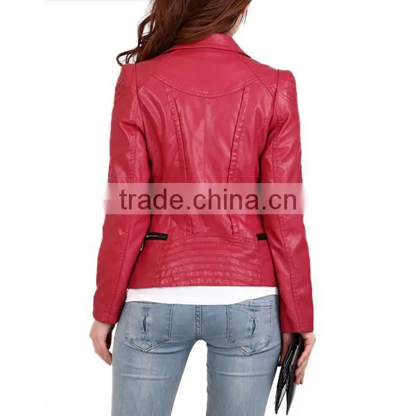 Newest styles hot sell long sleeve PU fancy/beautiful front zipper design 2014 new jacket