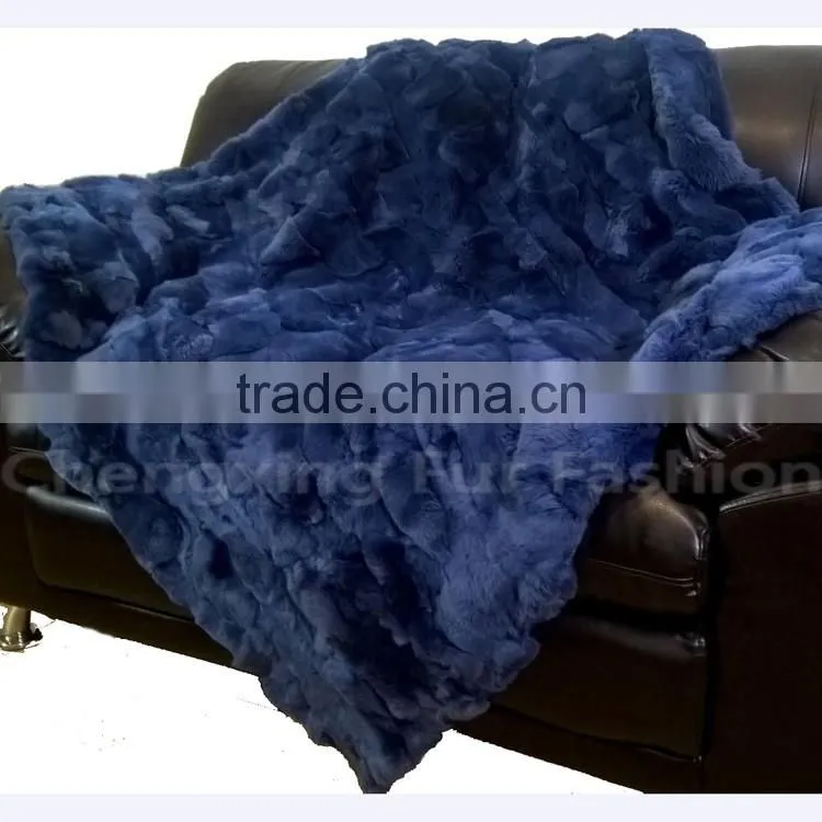 CX-D-66E Real Fur Luxury Patchwork Rex Rabbit Fur blanket/Fur Rug