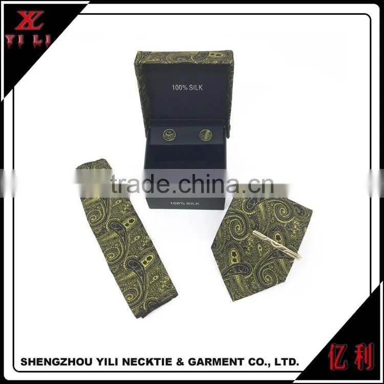China supplies gift sets woven silk tie hanky cufflinks set