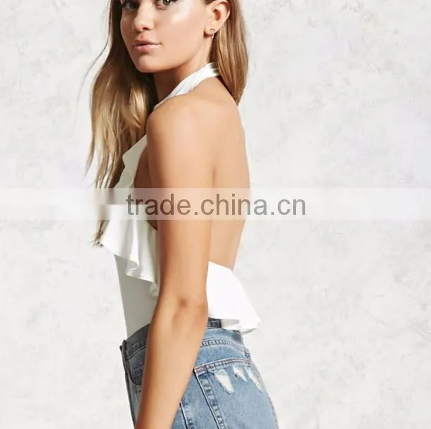 2017 new fashion one piece Ruffle High-Neck Bodysuit
