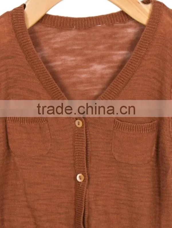 High Quality Brown Color Button Closured Baby Girl Wool Cardigan