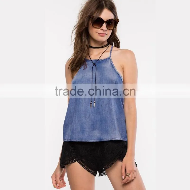 Hot sell latest design sleeveless fashion casual ladies blouse for wholesale 2017