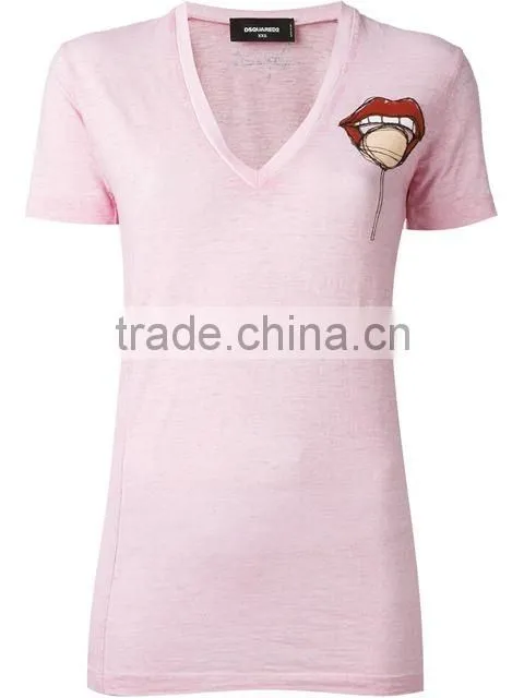 OEM Latest Womens Short Sleeve Custom T Shirt Printing Ladies V Neck Printed T Shirts