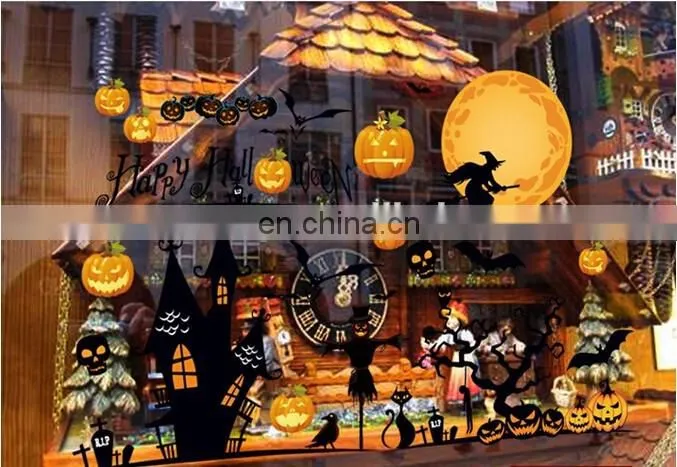 Halloween Theme Castle Pumpkin Bat Window/Wall Sticker Halloween Decoration Home Decoration