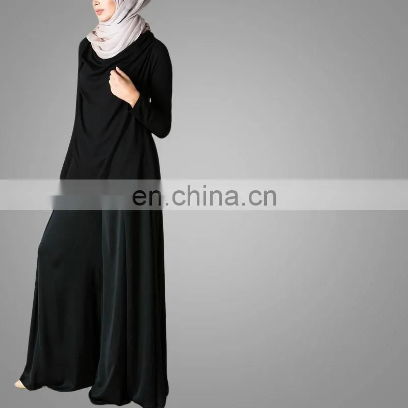 Hot Sale Muslim Women Wide Leg Side Split Chiffon Pants Ladies High Waist Back Zipper Black Trousers Islamic Palazzo Pants