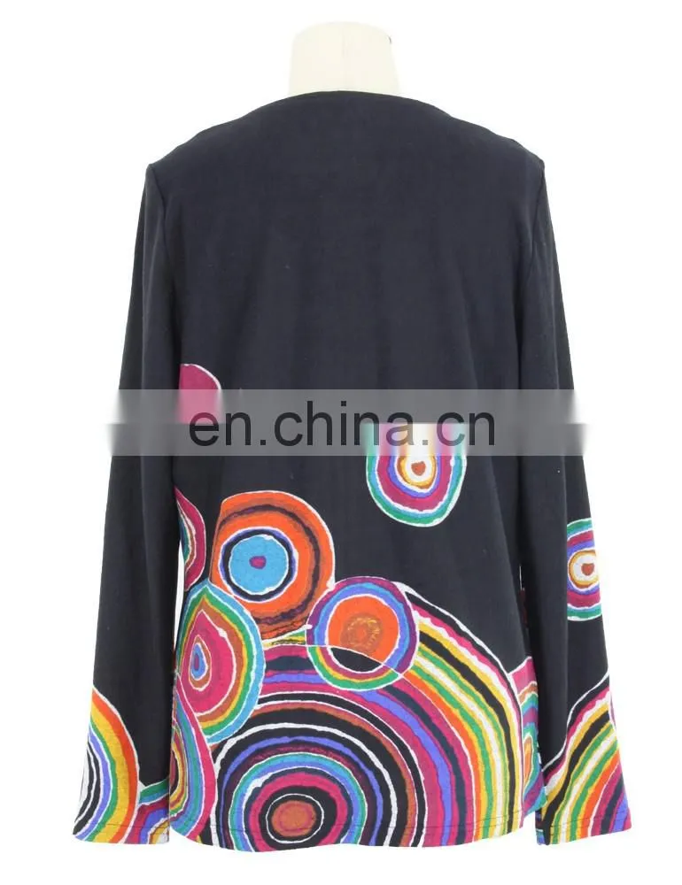 Old Lady Spiral Print Zipper Front Autumn Jacket Guangzhou Supplier