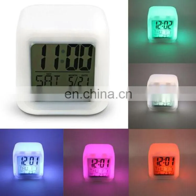 Amazon hot seller 7 colors changed Digital Thermometer led cube alarm clock