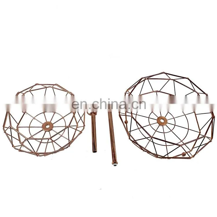 Detachable 2 tier storage basket decorative metal wood wire bamboo hanging fruit basket stand