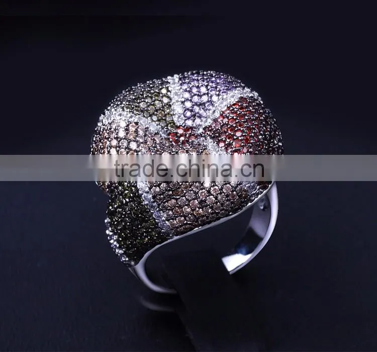 New Colorful Cubic Zirconia Pave Setting CZ Party Jewelry Trend Gold Thick Snake Ring