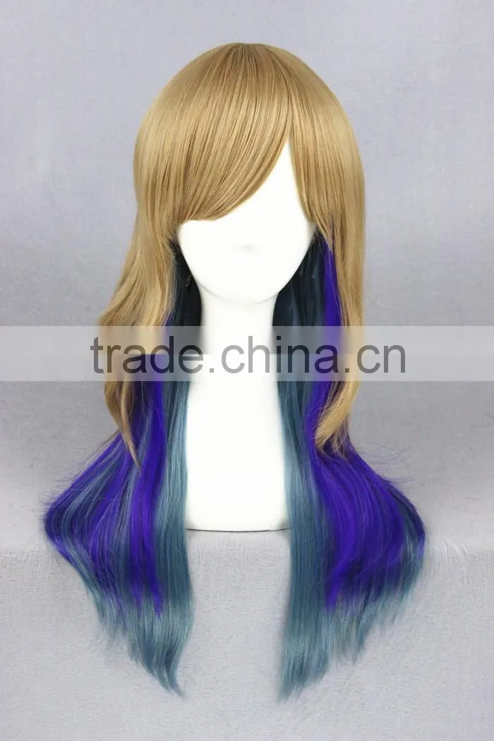 cheap medium 60cm multi color blonde blue wave cosplay Lolita women party wig