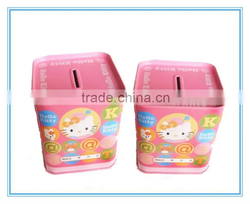 Fancy decorative tin coin bank with custom printing