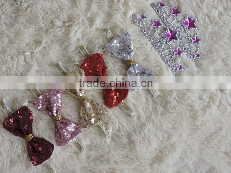 Wholesale kids headband baby girls hair accessories bow sequined headband