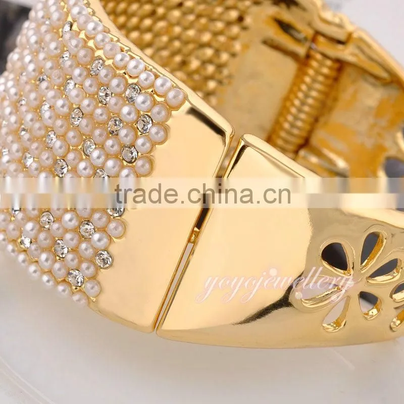 womens 2015 jewellery 18k yellow gold plated pearl bangle