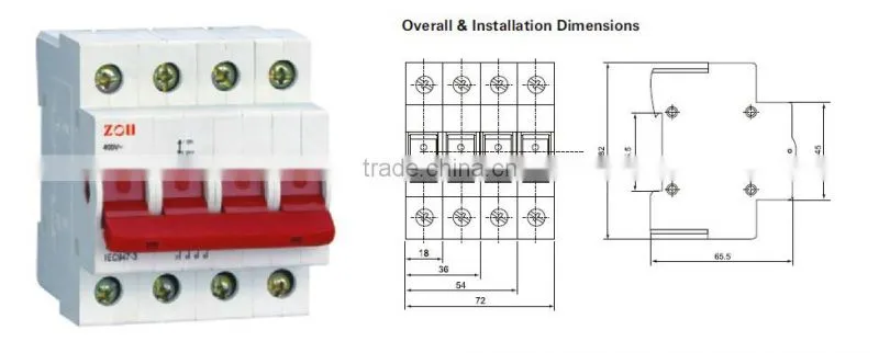 High quality ZYI 2-125 Isolating Switch , disconnector isolator switch