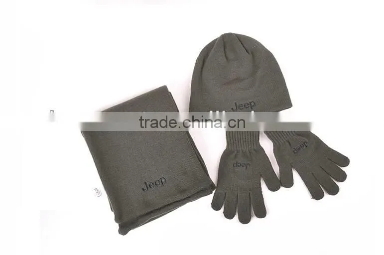 Wholesale 2013 cheap JEEP fitted knitted beanie hat Gloves and scarf