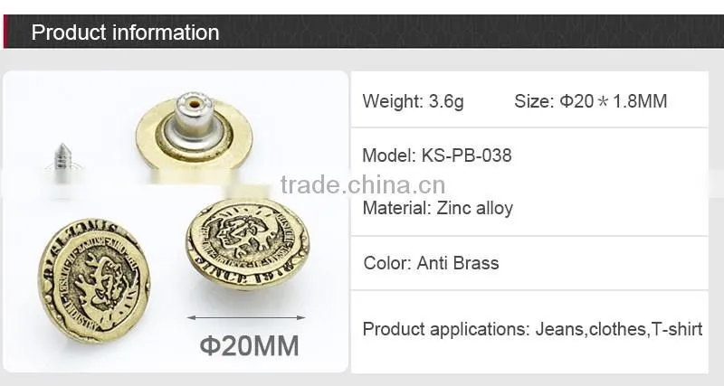 Brass Antique Custom Metal Buttons For Garments