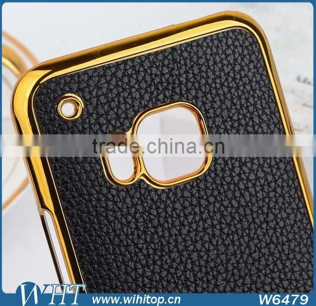 Wholesale Cell Phone Case for HTC M9 Back Cover, Litchi Skin Leather for HTC M9 Case Gold