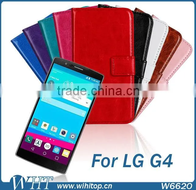Wallet Style Magnetic Buckle Flip Cover Stand PC+PU Leather Case for LG G4