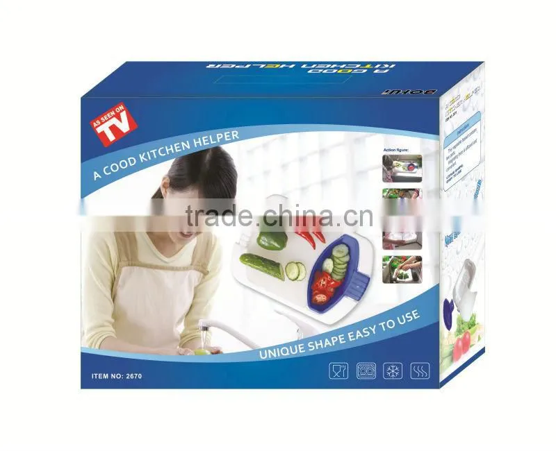 Over the Sink Colander & Cutting Board, Plastic cutting board with washing basin
