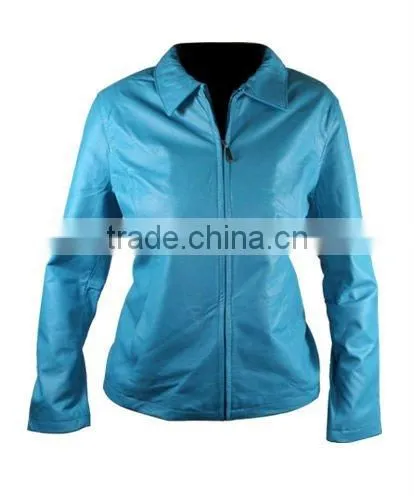 Blue Color Ladies Leather Jacket, Blue Leather Jacket, Womens Leather jacket, Fitted Leather Jacket