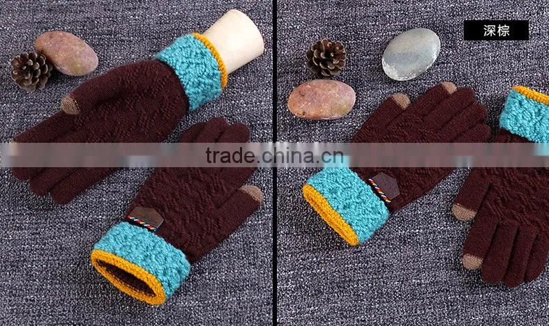 Hotsale Premium Woolen Yarn Knitted Contrast Color Touch Screen Gloves For Boys