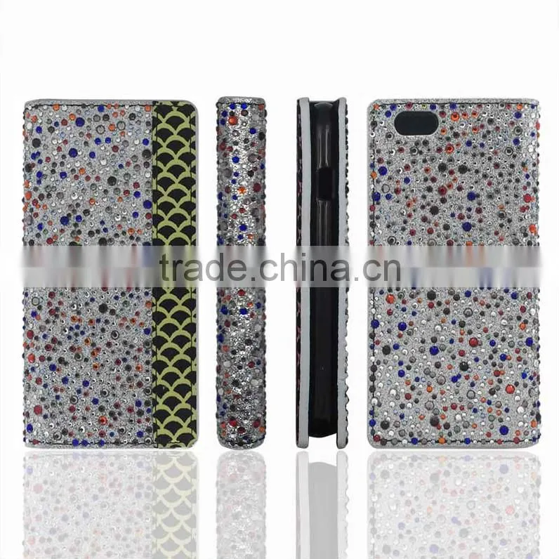 PU Leather Case With Rhinestone Customized Flip Case For Samsung Galaxy S6 Edge