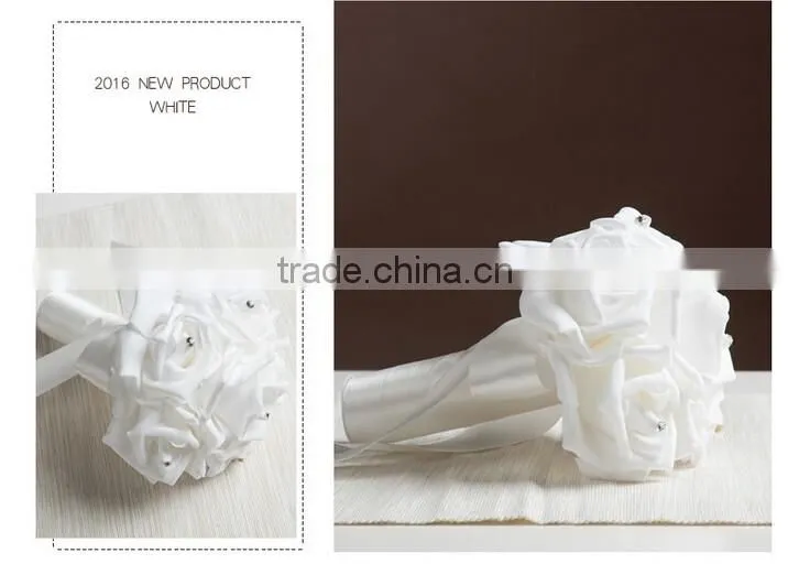 Crystal Pearls Posy Bridal Brooch Wedding Bouquet Silk Rose Handmade Flowers