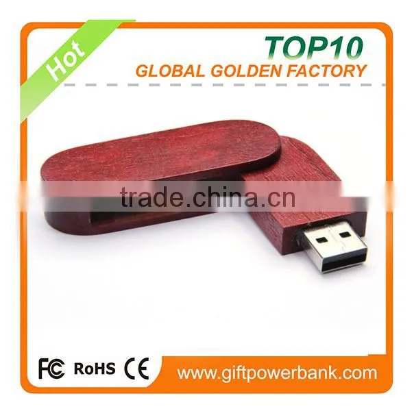 Round shape red wooden swivel usb pen drives