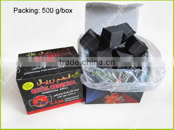 Long burning time grade one quality ,Size 2.5*2.5*2.5 cm 1kg/box coconara charcoal
