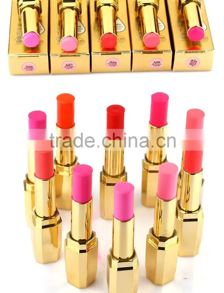 Wholesale Best Selling Fahsion Design Golden Tube Cosmetics Naked Natural Long Lasting Rose Red lipstick