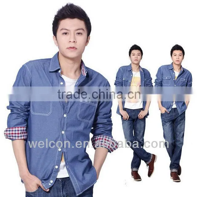 Latest brand design European style slim fit casual solid fancy fashion men denim shirts