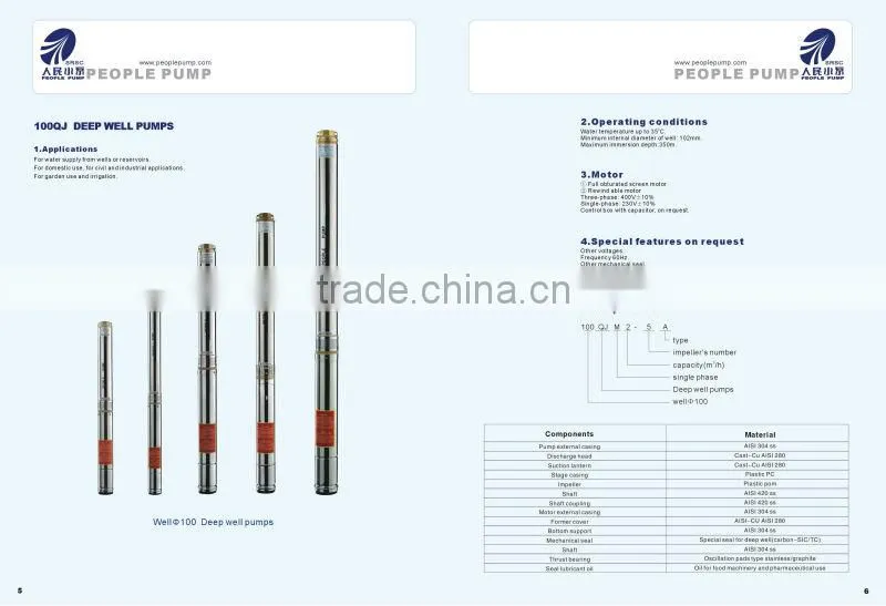 high performance 100QJ4 deep well pump