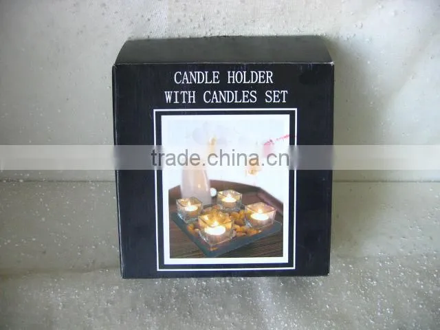 glass candle holder with wooden tray gift set
