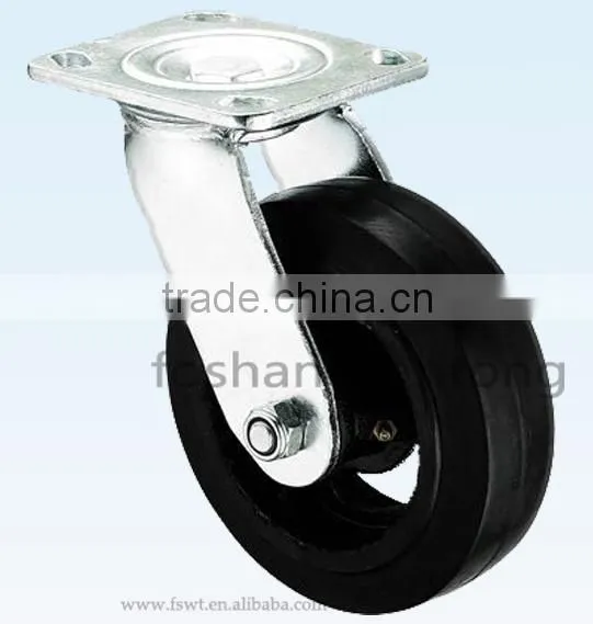 Double Steel Bearings Heavy Duty Iron Core Black Rubber Caster Wheel