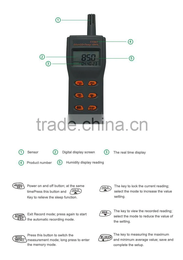 Multiple Function 3 in 1 Alarm Digital Air Quality Meter CO2 CO Gas Detector Temperature Humidity Meter Thermometer Hygrometer