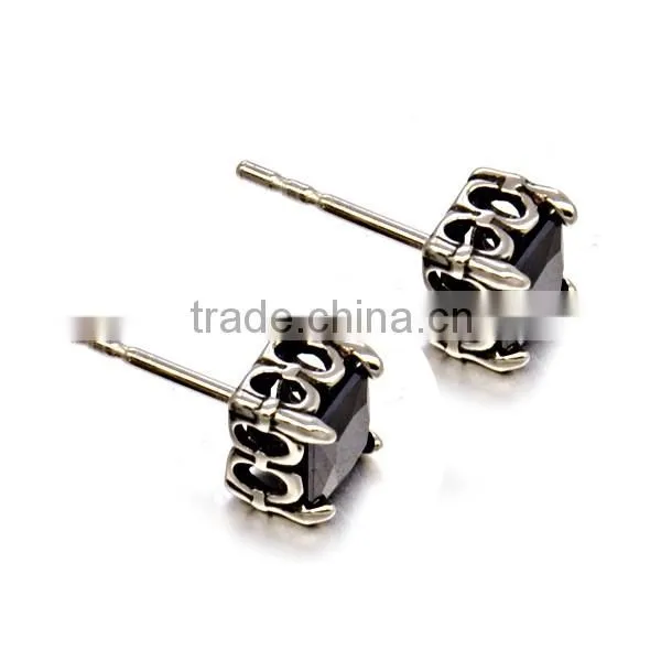 Factory price stainless steel popular casting stainless steel square with black stone earrings
