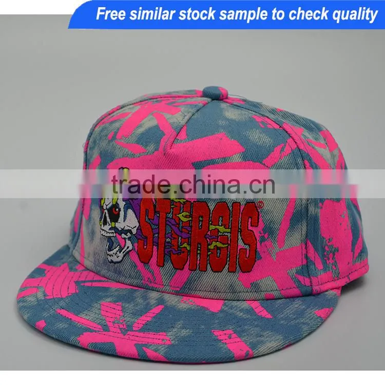 Fashion 5 panel snapback cap/hat black 3D embroidery baseball cap