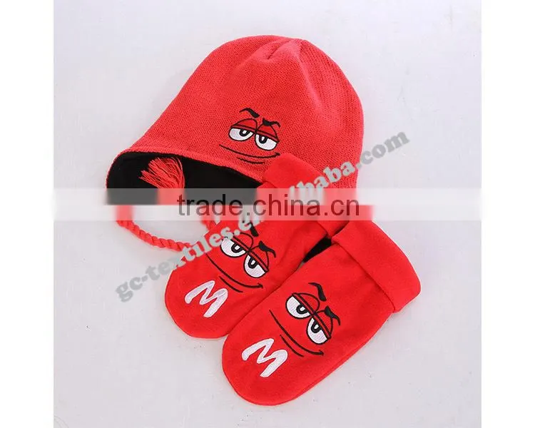 2015 new product china alibaba manufacturer CUSTOM LOGO OEM winter acrylic baby cartoon warm winter set beanie hat gloves