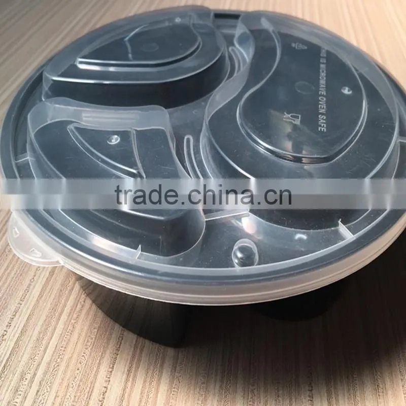 1000ml round 3 divided disposable plastic food container microwave safe