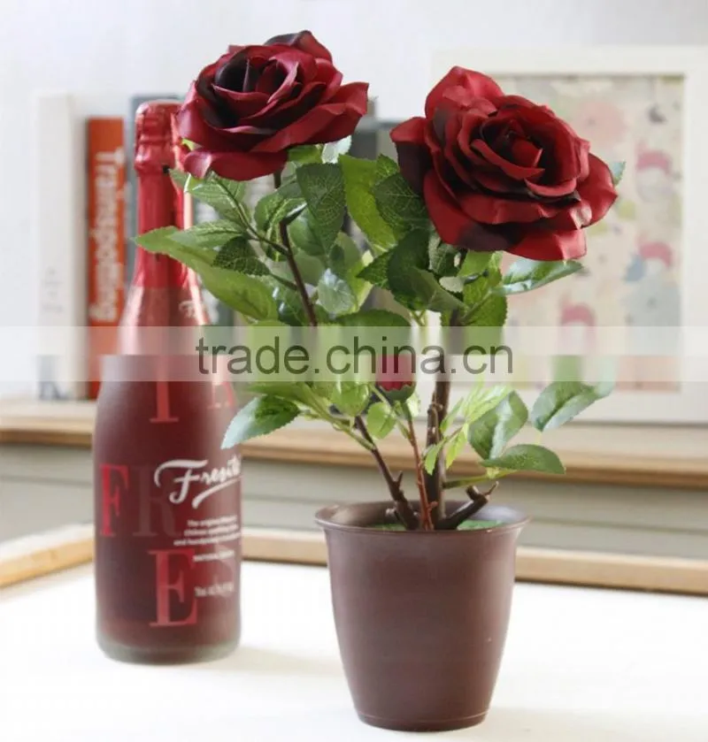Home desktop decor silk flowers suit artificial rose bonsai