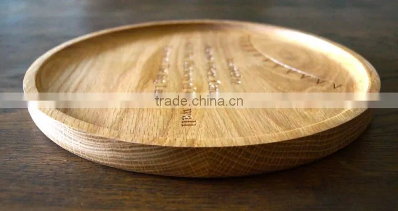 Customerization Laser Logo Round Tray Round Shape Wooden Serving Plate Wooden Fruit Plate Food Safe Varnish Rubber Wood Tray