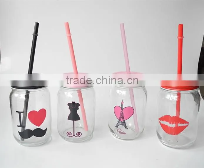 recycled valentine's day red lips design glass drinking jar with lid