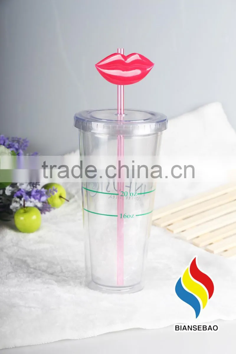 Eco-friendly 16oz Double Wall Clear Plastic Tumbler With Lid For Juice