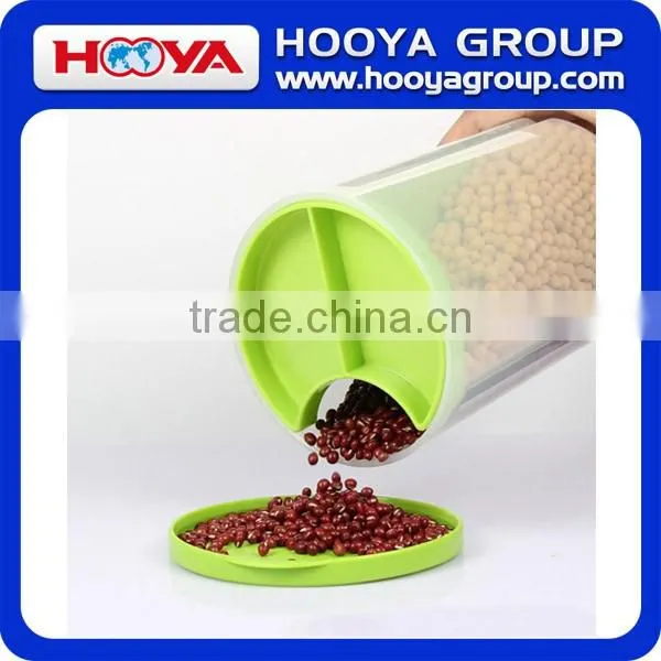 1.5L Round Transparent Plastic Three Portion Cereal Storage Container Dry Food Container Airtight Flip Top Food Saver Containers