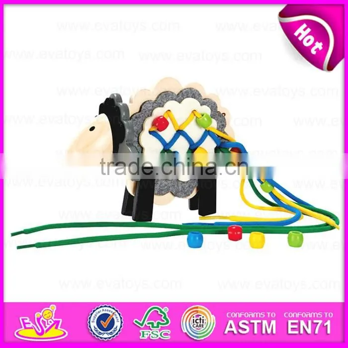 2016 new design kids wooden beads threading toy,fashion baby wooden beads threading toy,diy beads threading toy W11E046