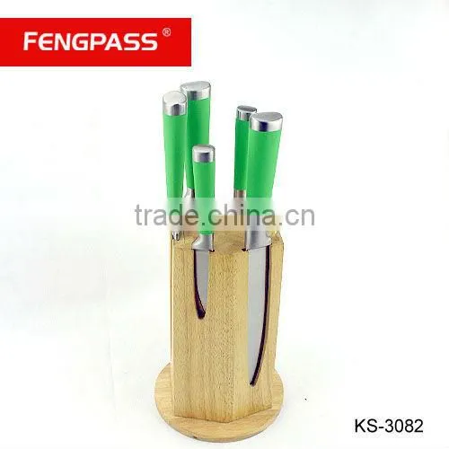 stainless steel kitchen knife set with wooden block (49-259-288)